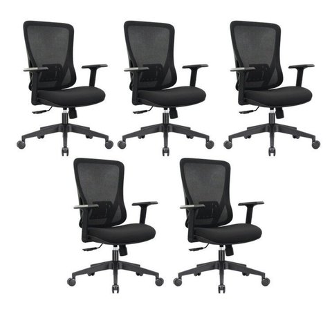 Kit 5 Cadeiras Escritório Diretor NR17 Ergonômica Tela Mesh Kappa Preto