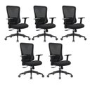 Ver imagem 1 de Kit 5 Cadeiras Escritório Diretor NR17 Ergonômica Tela Mesh Kappa Preto