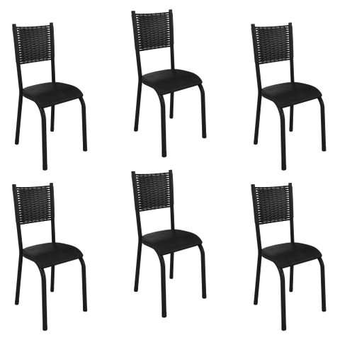 Kit 6 Cadeiras de Jantar Estofadas Corino Mariana Preto