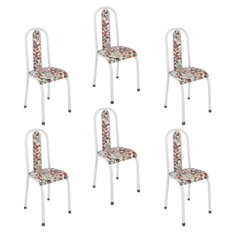 Kit 6 Cadeiras Sala de Jantar Estofadas Aço Sofia Branco