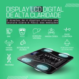 Balança Bioimpedância Smart Display 8 Sensores com Display Va Wf05 Balança Digital Corporal com Homo - 4