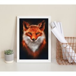 Quadro Decorativo Raposa- Arquétipo 33x24cm - com Vidro:madeira Preta - 1