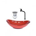 Ver imagem 1 de Cuba de Vidro Oval 47cm Vermelho + Valvula + Torneira Preta