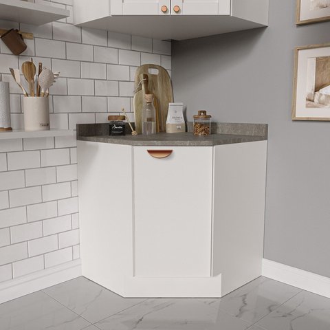 Balcão de Canto Oblíquo Planejado com Tampo Arizona CabeCasa MadeiraOriginals Branco/Cobre