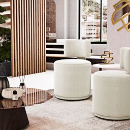 Puff Decorativo Orgânico Living Melis Minimalista Bouclê Bege - Desk Design - 8