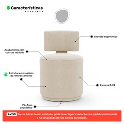 Puff Decorativo Orgânico Living Melis Minimalista Bouclê Bege - Desk Design - 3