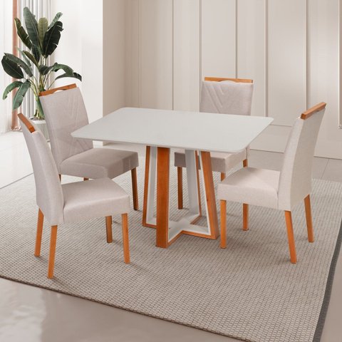 Conjunto Sala de Jantar Mesa Viena com 4 Cadeiras Madeira Maciça Estofada e Bordada Liz Espresso Móveis 