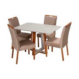 Conjunto Mesa Viena com 4 Cadeiras de Madeira Maciça e Estofada Bella Authentic Espresso Móveis - 3