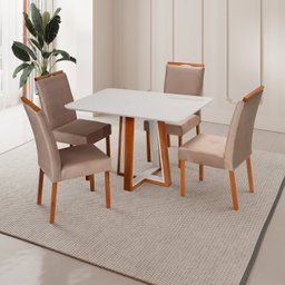 Conjunto Mesa Viena com 4 Cadeiras de Madeira Maciça e Estofada Bella Authentic Espresso Móveis - 1