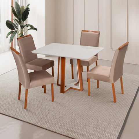 Conjunto Sala de Jantar Mesa Viena com 4 Cadeiras Madeira Maciça e Estofada Bella Espresso Móveis 