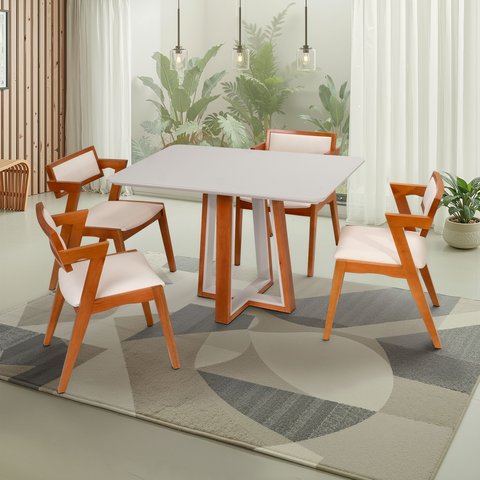 Conjunto Mesa Viena com 4 Cadeiras Madeira Maciça e Estofada Ímola Espresso Móveis 