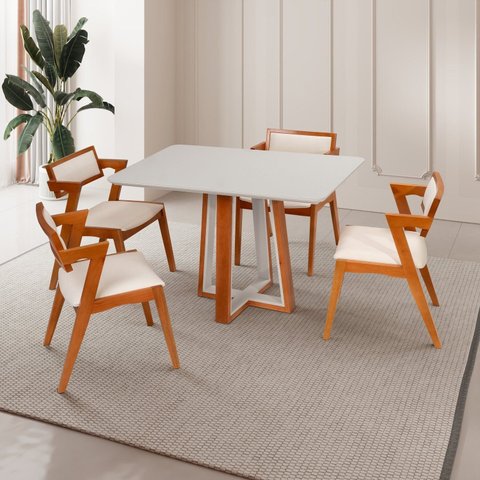 Conjunto Mesa Viena com 4 Cadeiras Madeira Maciça e Estofada Ímola Espresso Móveis 