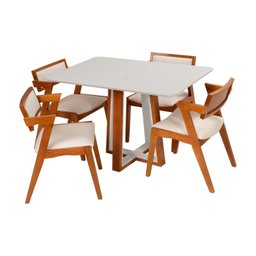 Conjunto Mesa Viena com 4 Cadeiras de Madeira Maciça e Estofada Ímola Authentic Espresso Móveis - 3