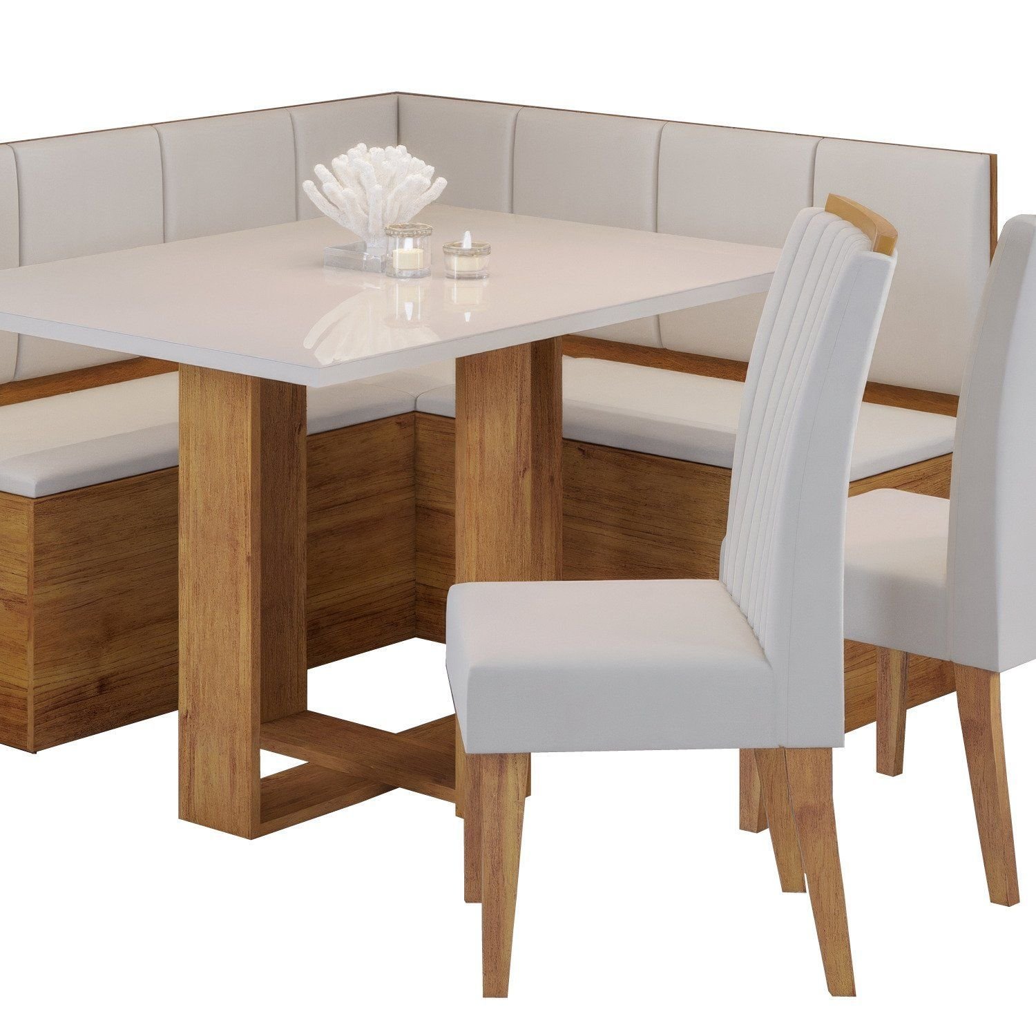 Conjunto Canto Baú com Mesa de Jantar Retangular 120x80cm SEM Vidro e 2 Cadeiras - 2