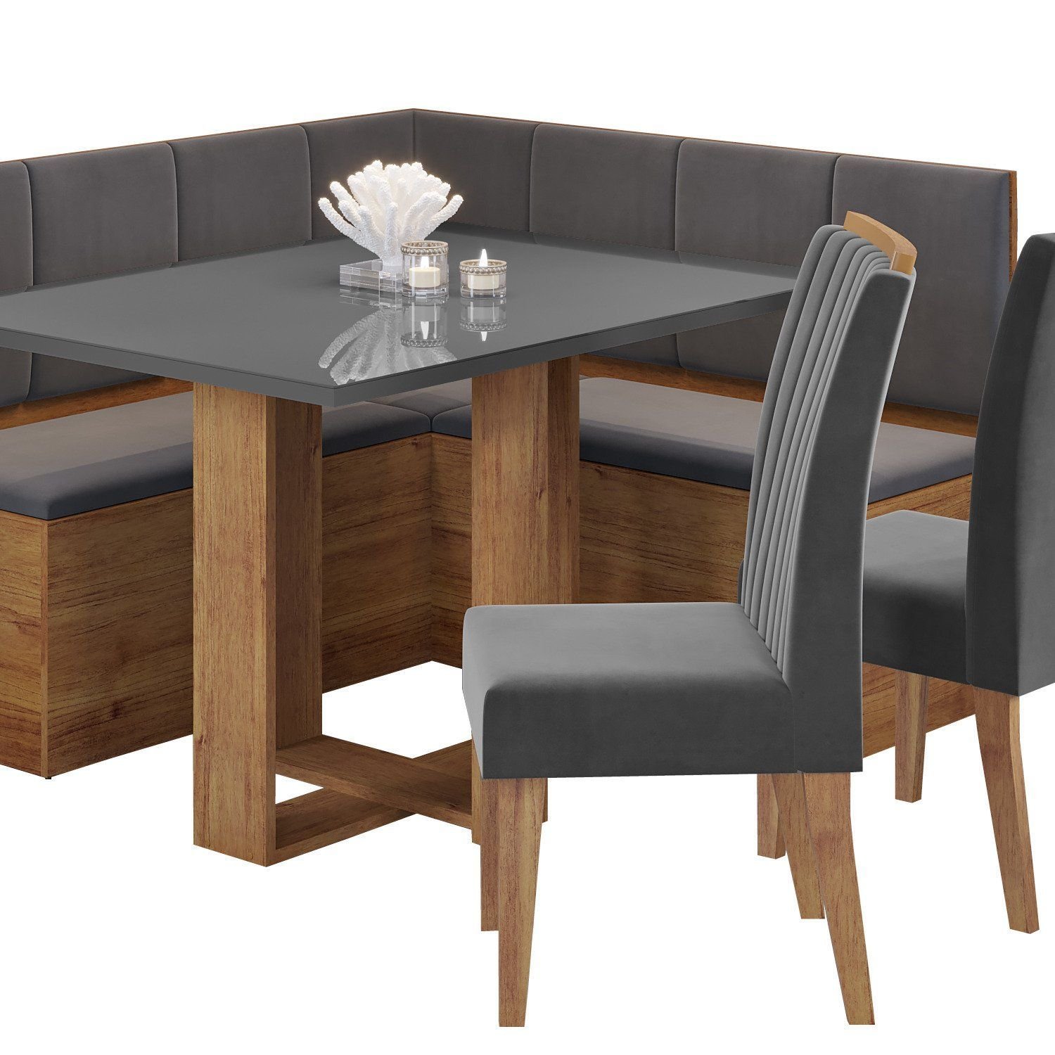 Conjunto Canto Baú com Mesa de Jantar Retangular 120x80cm SEM Vidro e 2 Cadeiras - 2