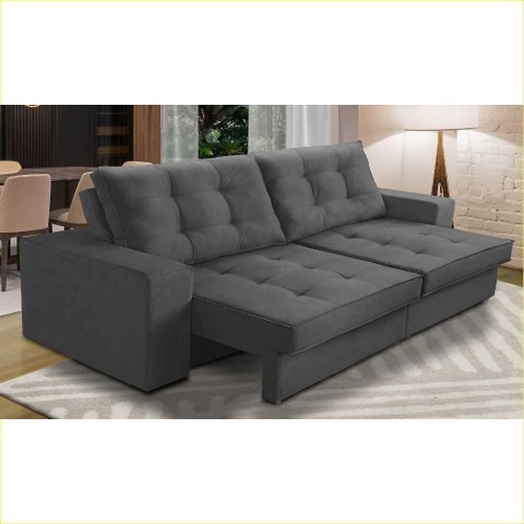 Sofá Retrátil e Reclinável 3 Lugares 2,10m com Molas Melissa Suede Cinza Rover & Beato