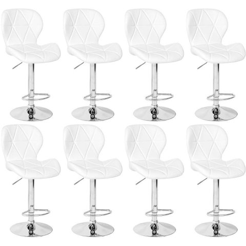 Kit 08 Banquetas Slim Estofada Giratória com Regulagem de Altura - Branco