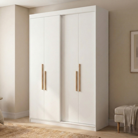 Guarda Roupa Solteiro 4 Portas e 2 Gavetas 100% MDF Manila Branco Ártico
