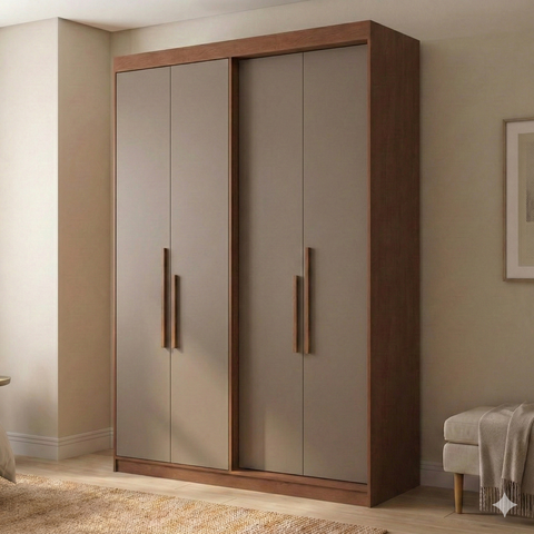 Guarda Roupa Solteiro 4 Portas e 2 Gavetas 100% MDF Manila Carvalho Vermontt/Fendi Marrom
