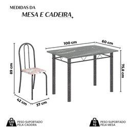Conjunto de Mesa Tubular 100cm X 60cm Tampo em Granito com 4 Cadeiras - 3