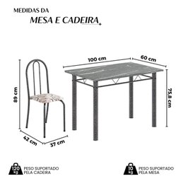 Conjunto de Mesa Tubular 100cm X 60cm Tampo em Granito com 4 Cadeiras - 5
