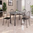 Ver imagem 1 de Conjunto de Mesa Tubular 100cm x 60cm Tampo em Granito Escuro com 4 Cadeiras Preto/Prata