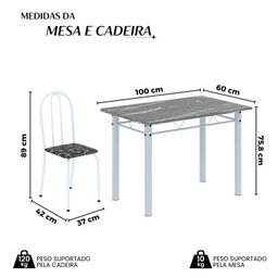 Conjunto de Mesa Tubular 100cm X 60cm Tampo em Granito com 4 Cadeiras - 5