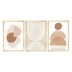 Kit 3 Quadros Decorativo Sala Ambiente Moldura Pinus Geométrico Minimalista Moderno