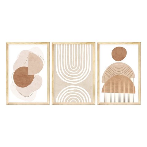 Kit 3 Quadros Decorativo Sala Ambiente Moldura Pinus Geométrico Minimalista Moderno