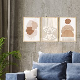 Kit 3 Quadros Decorativo Sala Ambiente Moldura Pinus Geométrico Minimalista Moderno - 2