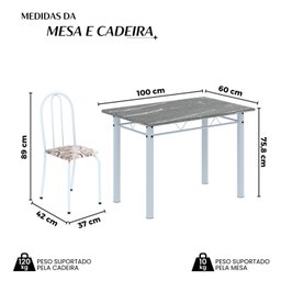 Conjunto de Mesa Tubular 100cm X 60cm Tampo em Granito com 4 Cadeiras - 5