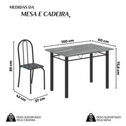 Conjunto de Mesa Tubular 100cm X 60cm Tampo em Granito com 4 Cadeiras - 14