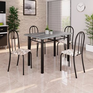 Conjunto de Mesa Tubular 100cm X 60cm Tampo em Granito com 4 Cadeiras