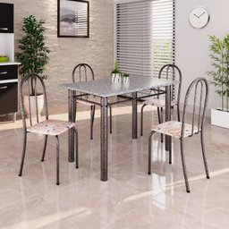 Conjunto de Mesa Tubular 100cm X 60cm Tampo em Granito com 4 Cadeiras - 1