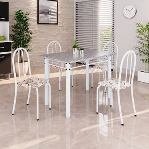 Conjunto de Mesa Tubular 100x60cm Tampo em Granito com 4 Cadeiras