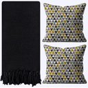 Ver imagem 1 de Kit 1 Manta para Sofá 2,40 X 1,80 + 2 Capas de Almofada Cor:preto-amarelo