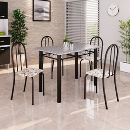 Conjunto de Mesa Tubular 100x60cm Tampo em Granito com 4 Cadeiras - 1