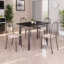 Ver imagem 1 de Conjunto de Mesa Tubular 100x60cm Tampo em Ardósia Indiano com 4 Cadeiras Prata/Bege