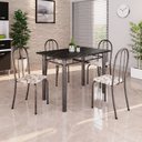 Ver imagem 1 de Conjunto de Mesa Tubular 100x60cm Tampo em Ardósia Indiano com 4 Cadeiras Arabesco/Prata