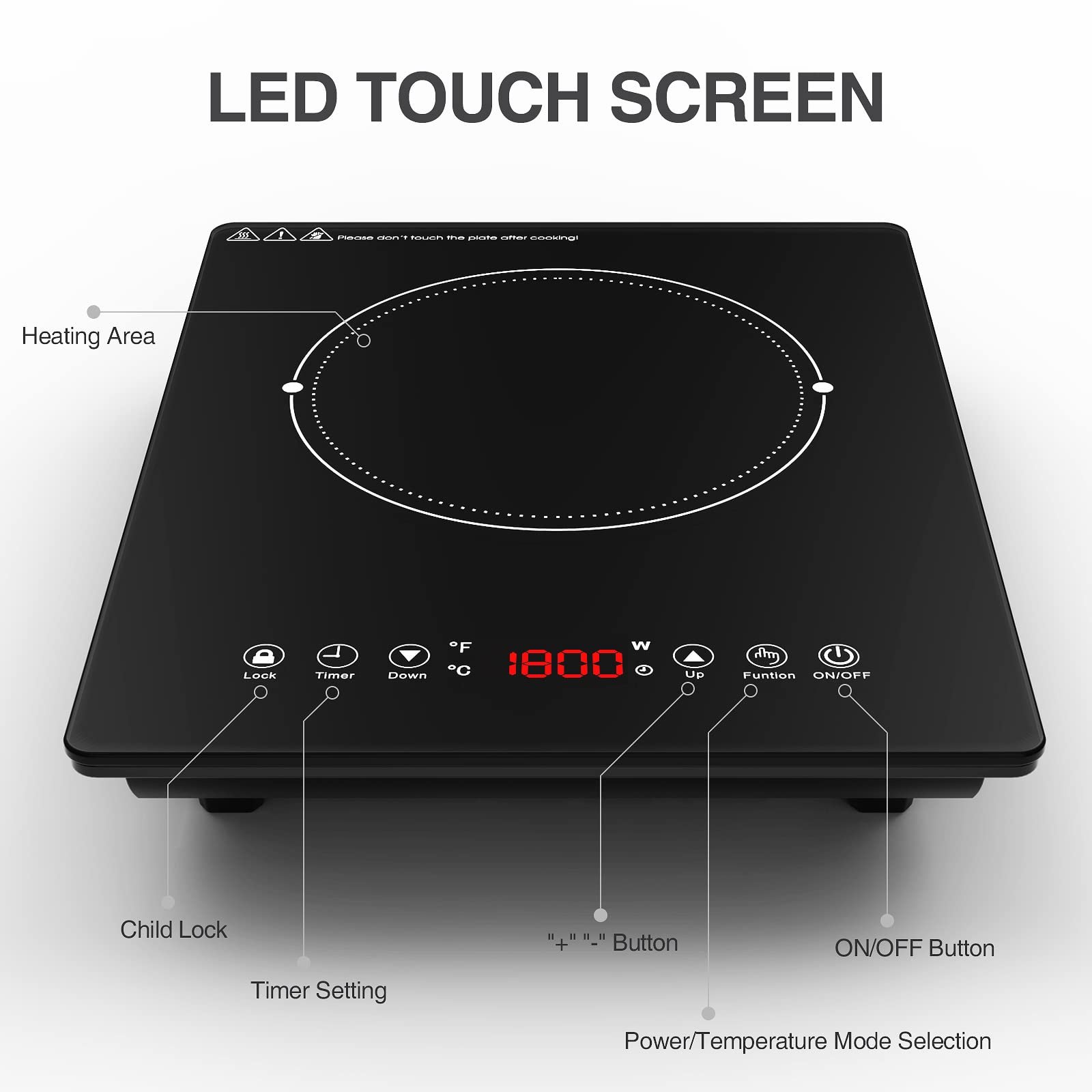 Gtkzw Cooktop de Indução Portátil 1800w com 9 Níveis de Potência (preto) - 2