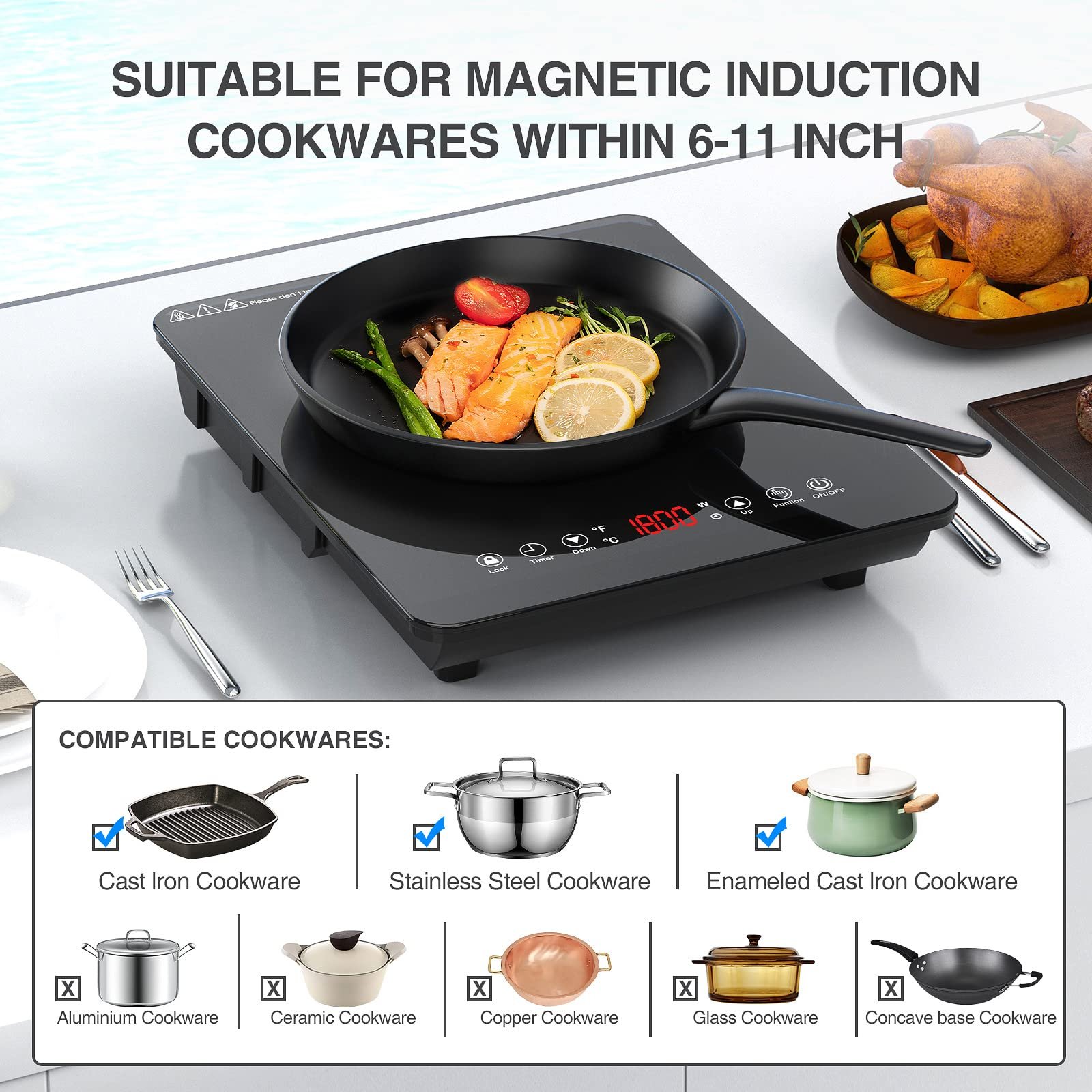 Gtkzw Cooktop de Indução Portátil 1800w com 9 Níveis de Potência (preto) - 3