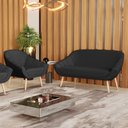 Ver imagem 2 de Kit 01 Namoradeira 02 Lugares e 01 Poltrona Giovana Corino Pés Palito Natural - D’Rossi - Preto