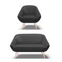 Ver imagem 1 de Kit 01 Namoradeira 02 Lugares e 01 Poltrona Giovana Corino Pés Palito Natural - D’Rossi - Preto