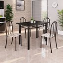 Ver imagem 1 de Conjunto de Mesa Tubular 100x60cm Tampo em Ardósia Indiano com 4 Cadeiras Preto/Arabesco