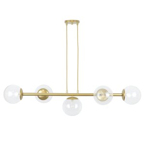 Pendente Jabuticaba Dourado 5 Globos de Vidro Mesa de Jantar:transparente