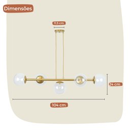 Pendente Jabuticaba Dourado 5 Globos de Vidro Mesa de Jantar:transparente - 4