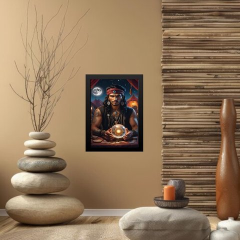 Quadro Cigano Wladimir - Bola Cristal 24x18cm - com Vidro:moldura Preta