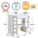 Ver mais imagens de Cama Infantil Elevada Multifuncional 1 Armário 1 Escrivaninha com Colchão Branco/Carvalho Araguaia