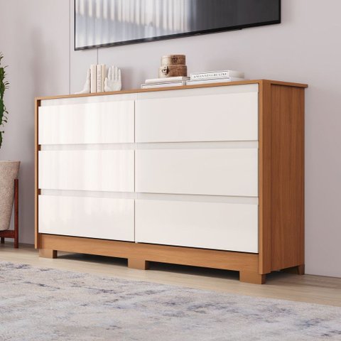 Cômoda 6 Gavetas com Corrediças Telescópicas Layla 130cm Cinamomo/Off White  Casa 812