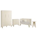 Ver imagem 1 de Dormitório Infantil Theo Retrô 3 Portas, Cômoda, Berço e Mesa de Apoio Areia Fosco com Pés